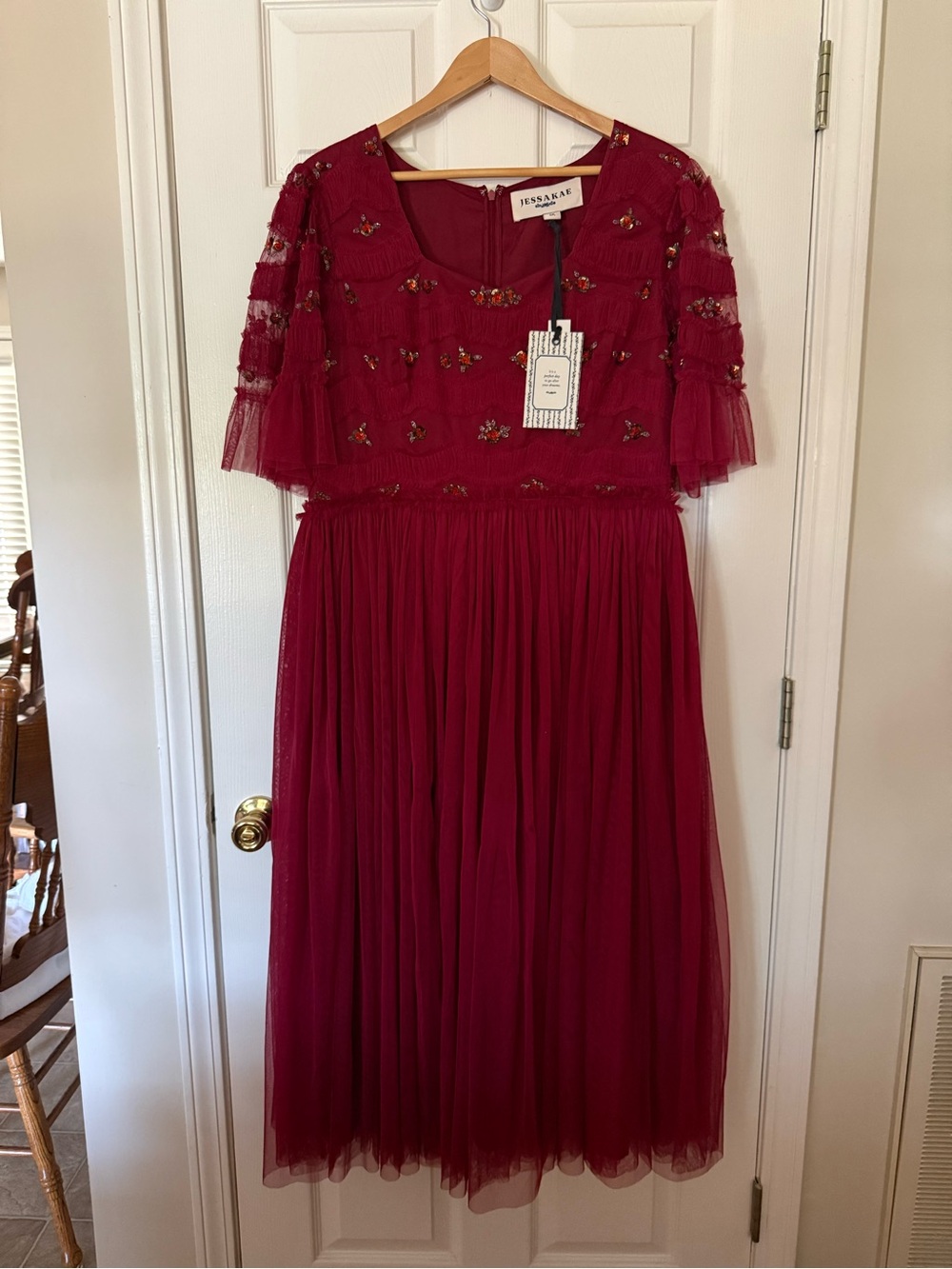Burgundy Embellished Tulle Dress